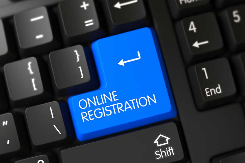 Computer Keyboard with the words Online Registration on Blue Key. Blue Online Registration Keypad on Keyboard. Key Online Registration on Modernized Keyboard. 3D Illustration.
